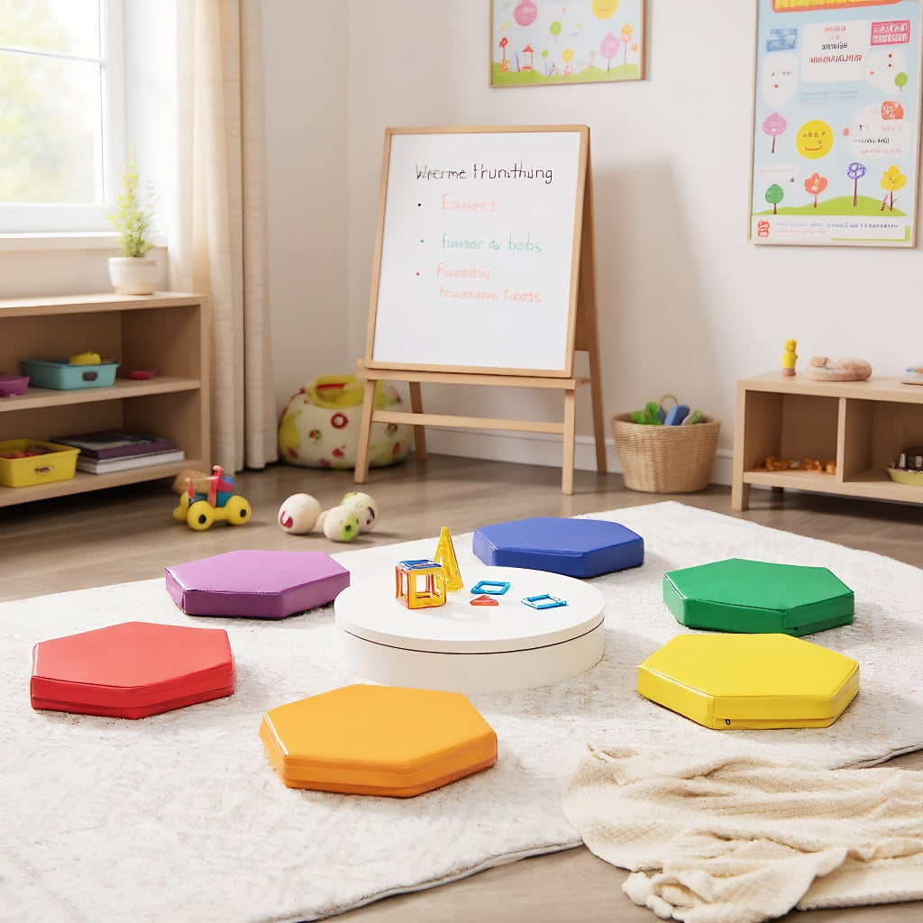 Resenkos 6 Pieces Multifunctional Hexagon Toddler Floor Cushions Classroom Seating with Handles-Multicolor, Kids Chairs for Kids Resenkos 6 Pieces Multifunctional Hexagon Toddler Floor Cushions Classroom Seating with Handles-Multicolor, Kids Chairs for Kids