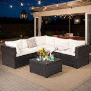 Resenkos 6 Pieces Patio Furniture Sofa Set with Cushions for Outdoor-Beige, Patio Seating Conversation Set, Modern Patio Sofa Sectional All Weather Proof for Patio Back Deck