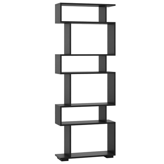 Resenkos 6-Tier Geometric Bookcase with Anti-Tip Kits for Home Office, Black