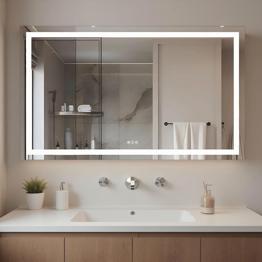 Resenkosee 60x36 Inch Oversized Frameless Rectangle LED Bathroom Mirror with Bright LEDs, White