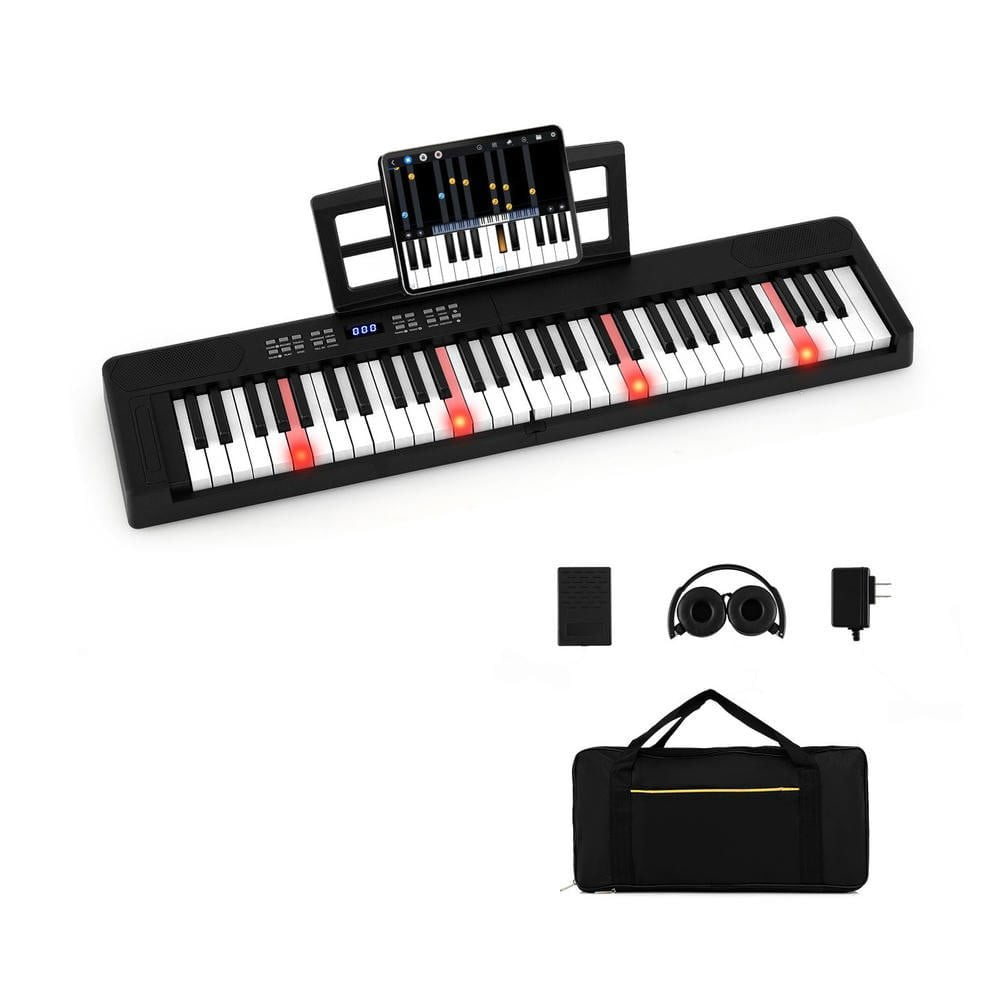 Resenkos 61-Key Foldable Full-Size Electronic Keyboard with MIDI & Split Function - Black