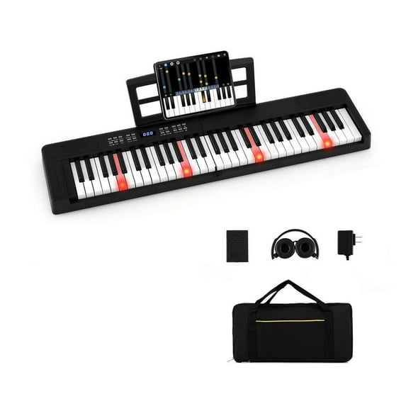 Resenkos 61-Key Foldable Full-Size Electronic Keyboard with MIDI & Split Function - Black