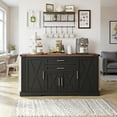 thumbnail image 1 of Resenkos 63" Farmhouse Barn Door Storage Cabinet, 2 Drawers & Door Rack, Large Buffet Table Coffee Bar Cabinets, Adjustable Shelves, Kitchen, Black, 1 of 21