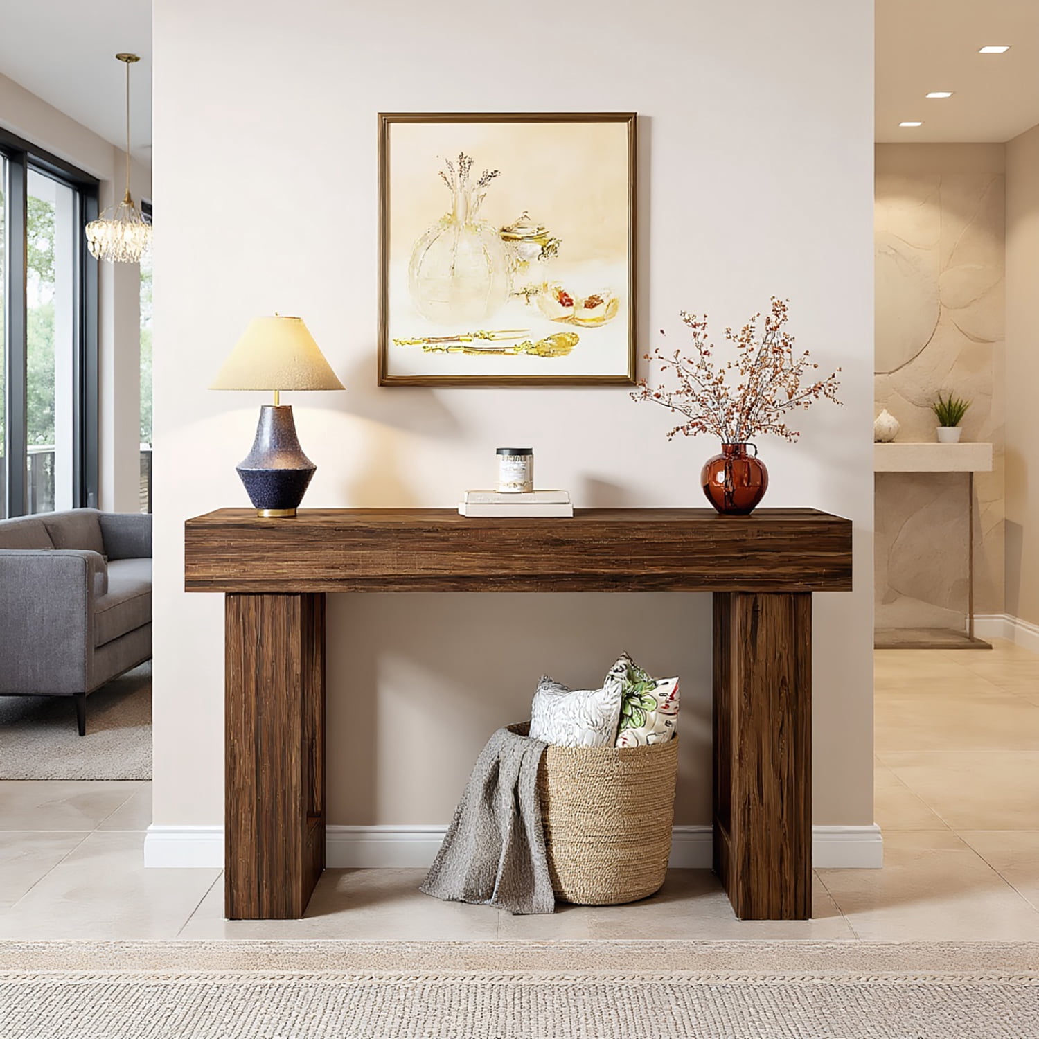 Resenkos 63 Inches Farmhouse Console Table,Extra Long Narrow Sofa Table ...