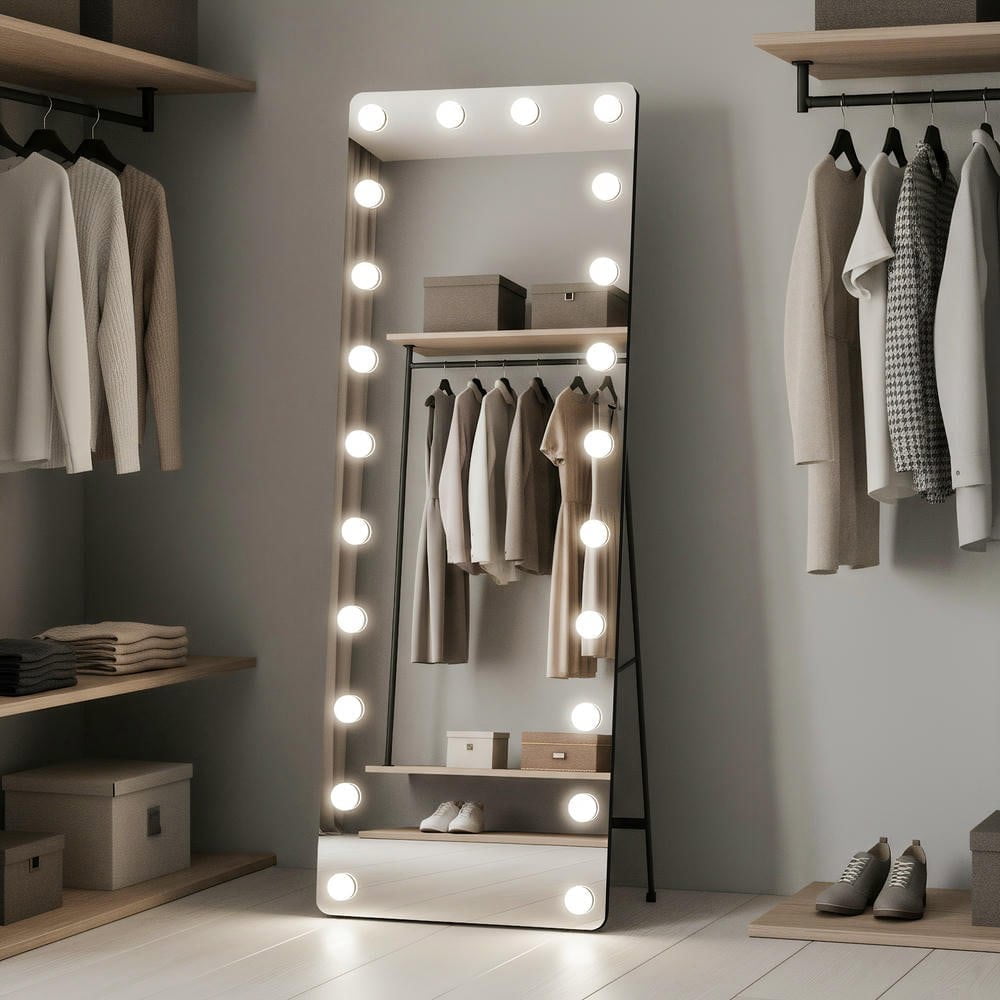 Resenkosee 64x21 Inch Hollywood Style Full-Length Vertical LED Mirror with Modern Frame, White