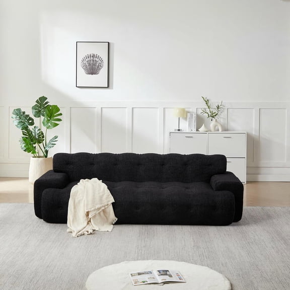 Resenkos 65.75" Napped Fabric Storage Bench, Double Lids Rolled Armrest Footstool Daybed - Black