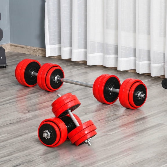 Resenkos 66 lb Adjustable Dumbbell to Barbell Conversion Set for Home Gym Training - Wine Red