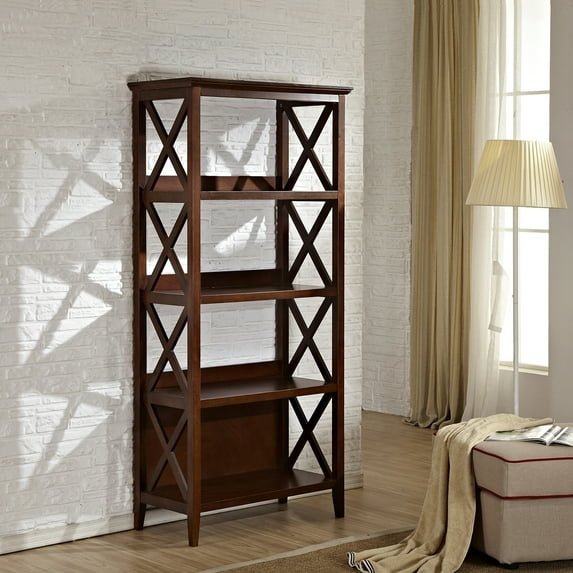 Resenkos 67" Solid Wood Freestanding Bookcase with 4 Shelves, Open Storage Organizer for Home Office Bedroom Walnut