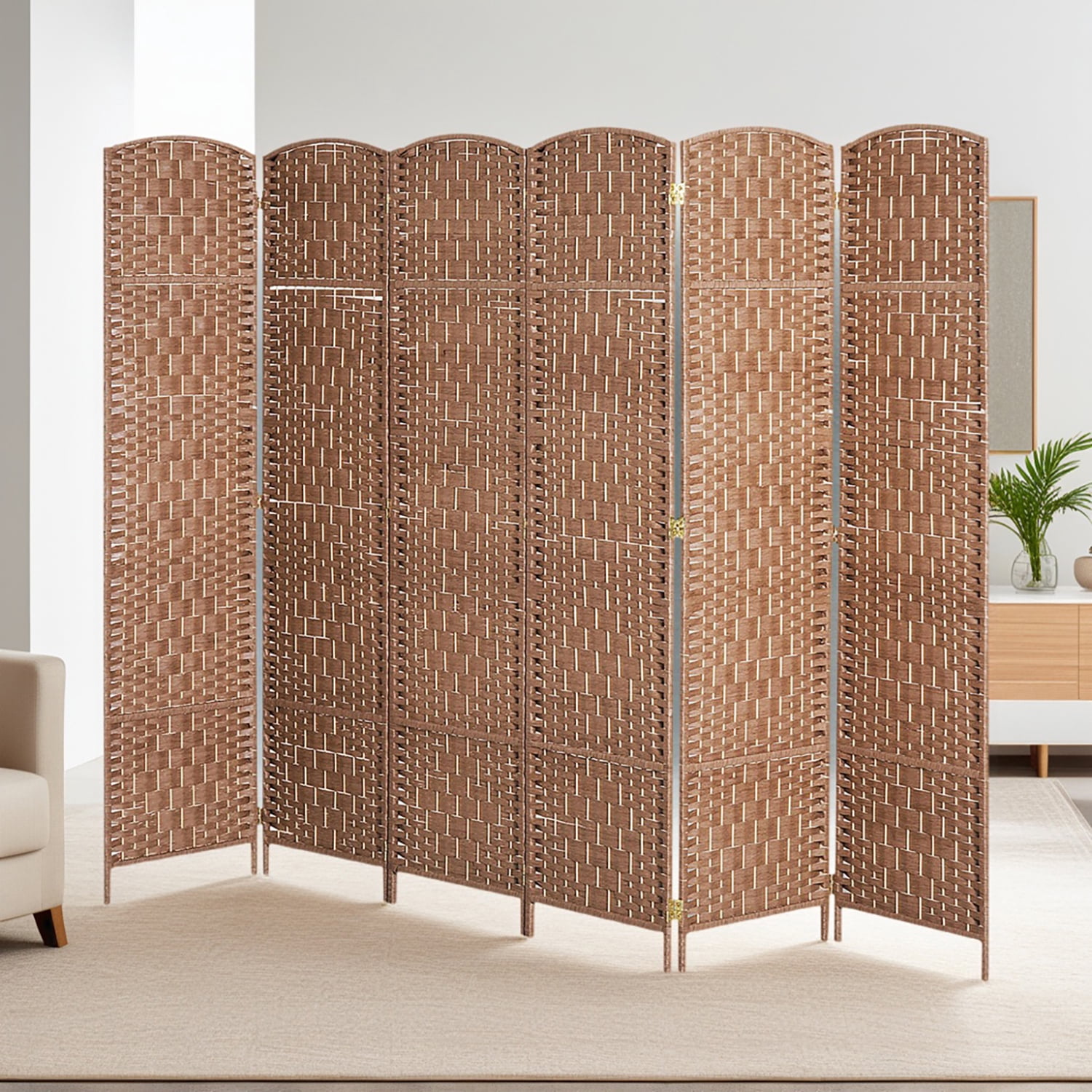 Resenkos 6FT 6-Panel Wicker Folding Room Divider, Natural