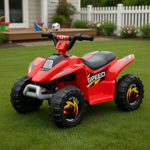 Resenkos 6V Kids Electric ATV Ride-On Toy for Ages 3+ – Red, Blue, Black & White Quad Bike with Rechargeable Battery, Safe ASTM-Certified Design
