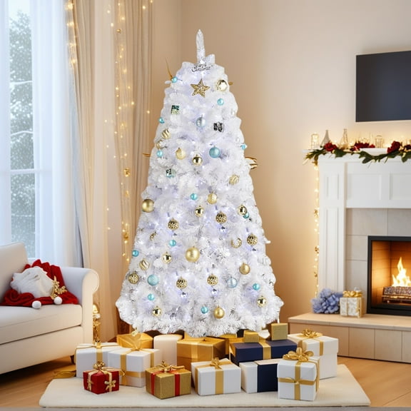Resenkos 6ft Hanging Christmas Tree with 300 Cool Lights & Remote 8 Modes, White
