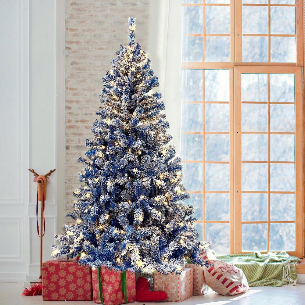 Resenkos 6ft Pre-Lit Snow Flocked Artificial Christmas Tree, Hinged for ...