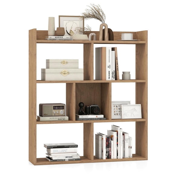 Resenkos 7-Cube Open-Back Bookshelf - Equipped with Anti-Toppling Devices, Natural