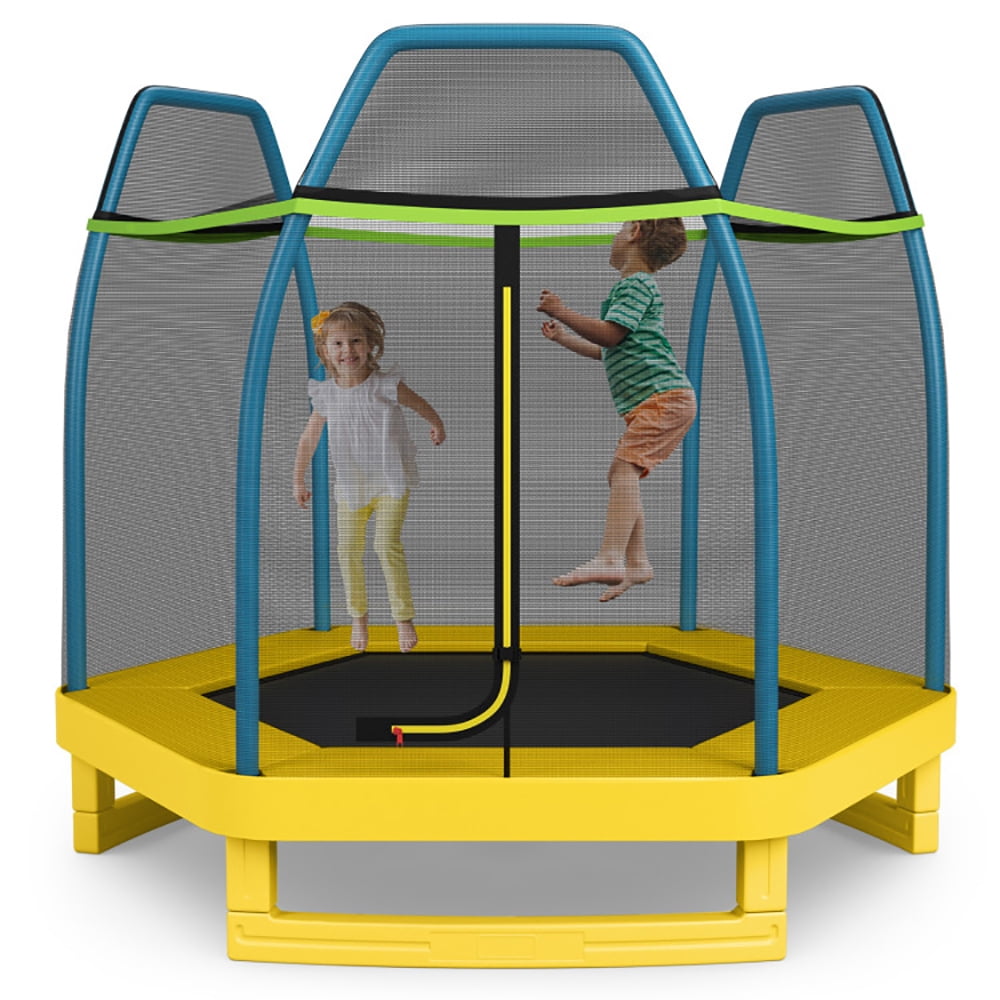 Resenkos 7 Feet Kids Recreational Bounce Jumper Trampoline-Yellow, Trampoline with Enclosure, Great Mini Trampoline for Indoor/Garden Workout