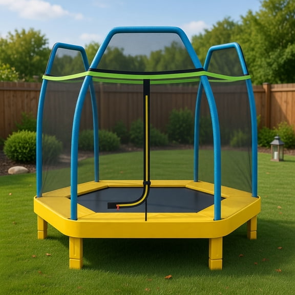 Resenkos 7 Feet Kids Recreational Bounce Jumper Trampoline-Yellow, Trampoline with Enclosure, Great Mini Trampoline for Indoor/Garden Workout