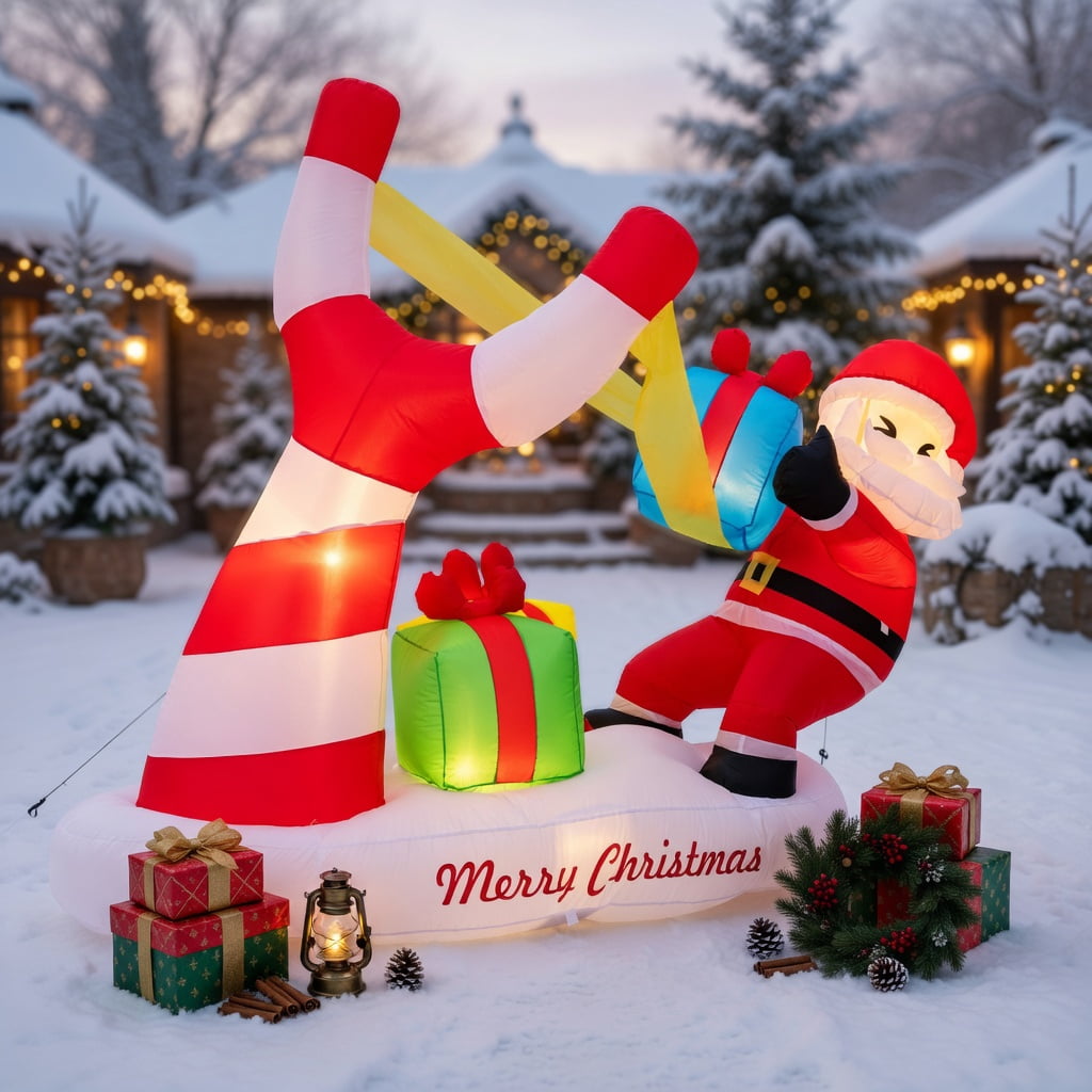 Resenkos 7-Ft Outdoor Christmas Inflatable Santa with Slingshot - Multi-Color