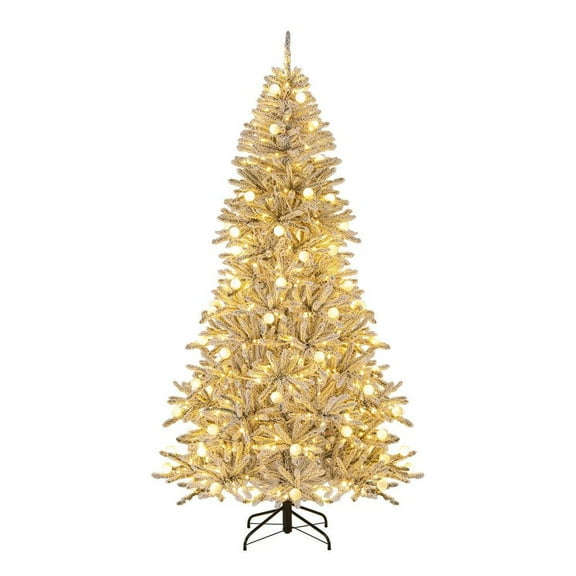 Resenkos 7-Ft Pre-Lit Snow Flocked Artificial Christmas Tree with Remote - Green/White