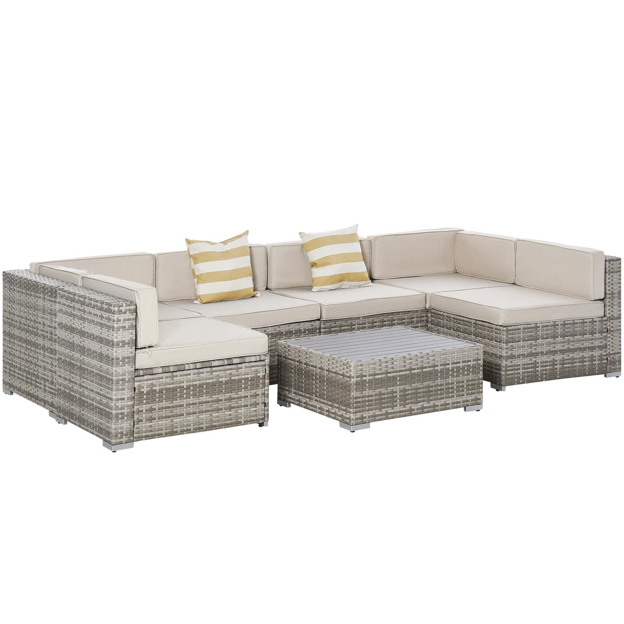 Resenkos 7-Piece Rattan Sectional Set, Outdoor Sectional Furniture, PE Rattan, Beige Resenkos 7-Piece Rattan Sectional Set, Outdoor Sectional Furniture, PE Rattan, Beige
