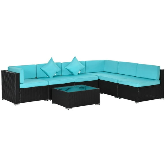 Resenkos 7-Piece Rattan Sectional Set, Outdoor Sectional Furniture, PE Rattan, Turquoise