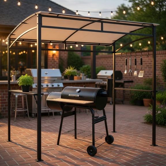 Resenkos 7 x 4.5 Feet Grill Gazebo Outdoor Patio Garden BBQ Canopy Shelter-Beige, Outdoor Gazebo Wedding Party Tent Canopy Tent for Outside Party Waterproof Tent