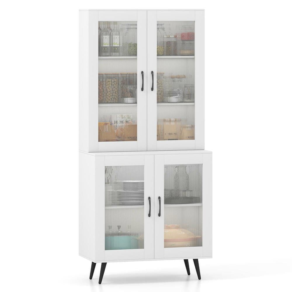 Resenkos 70.5-Inch Tall Kitchen Pantry with 4 See-Through Glass Doors, White