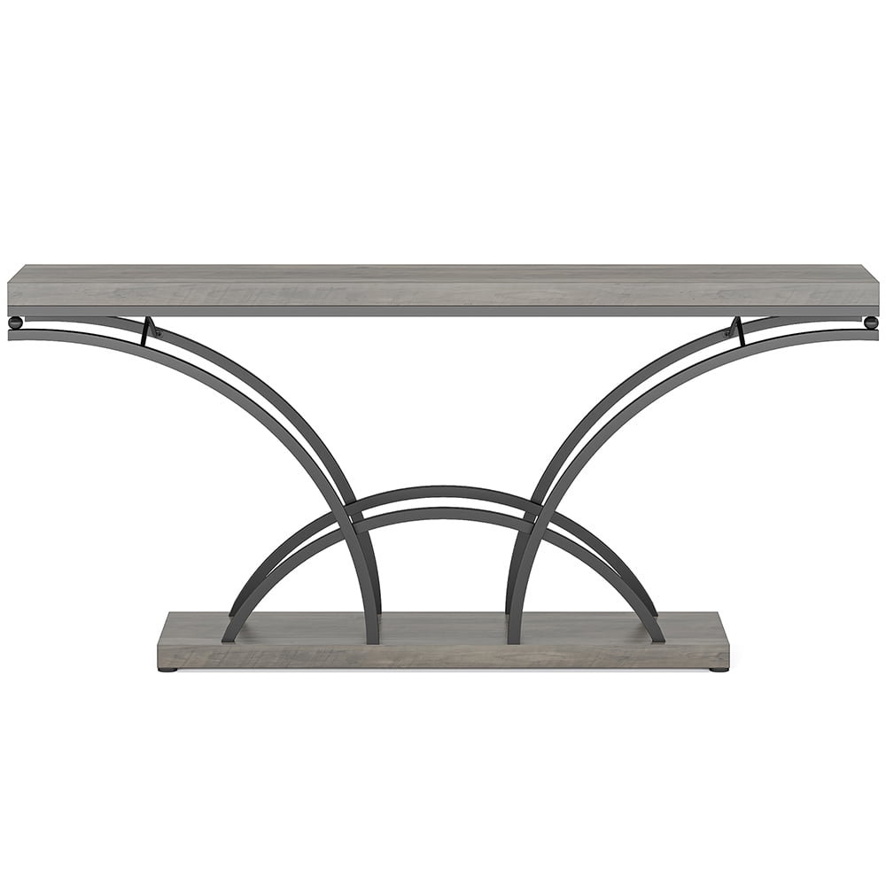 70.9" Gray Faux Marble Console Table with Black Metal Legs