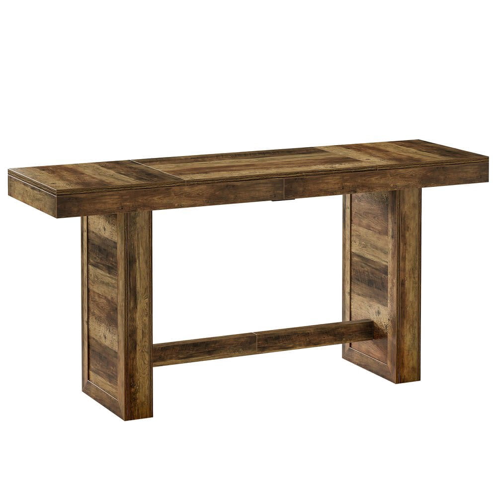 Resenkose 70.9" Rectangular Bar Table, Counter Height Pub Table with Built-In Footrest for Home Bar, Brown Finish