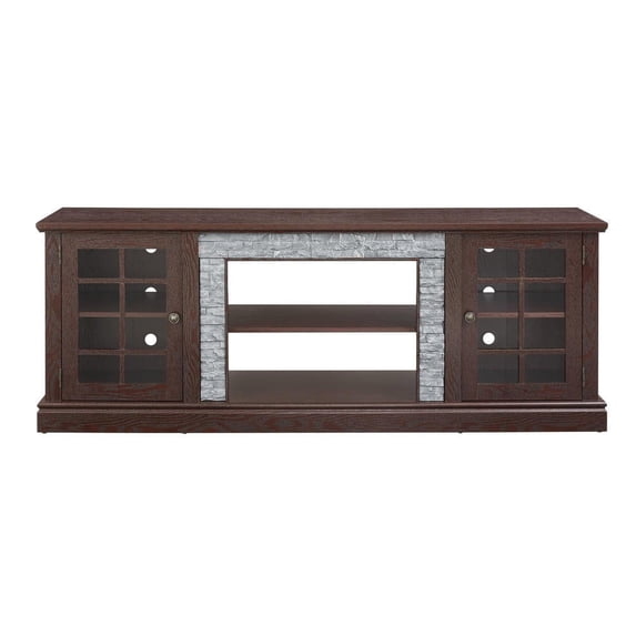 Resenkos 70-Inch Modern TV Stand, 2-Door Faux Stone Media Console & Entertainment Center for Living Room, Cherry