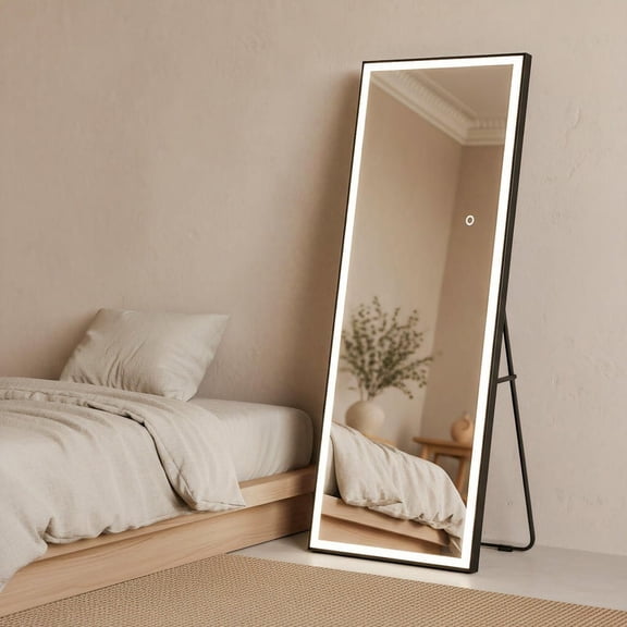 Resenkose 71x28 Inch Large Rectangle Full-Length LED Mirror with Black Frame - Black