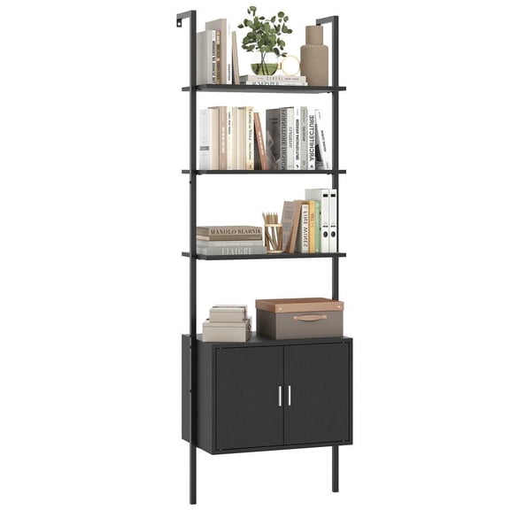 Resenkos 72.5" Tall Bookshelf with Cabinet - Anti-Tipping Kits & Metal Frame, Black