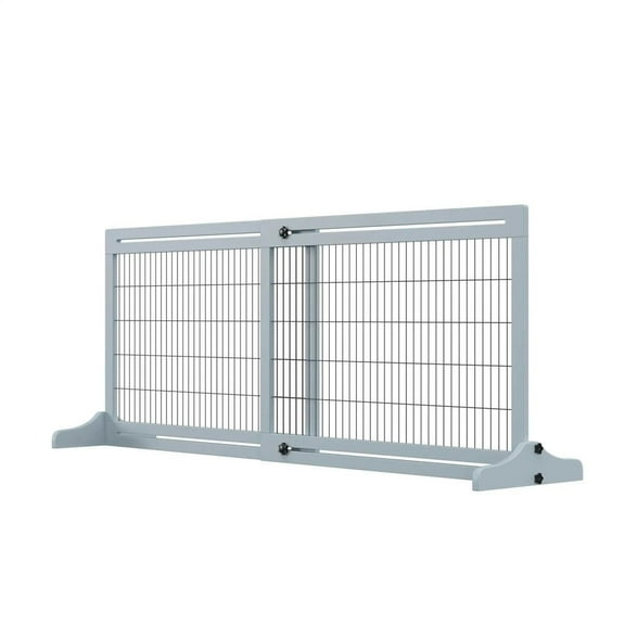Resenkos 72" W x 27.25" H Extra Wide Freestanding Pet Gate with Adjustable Length Dog, Cat, Barrier, Gray