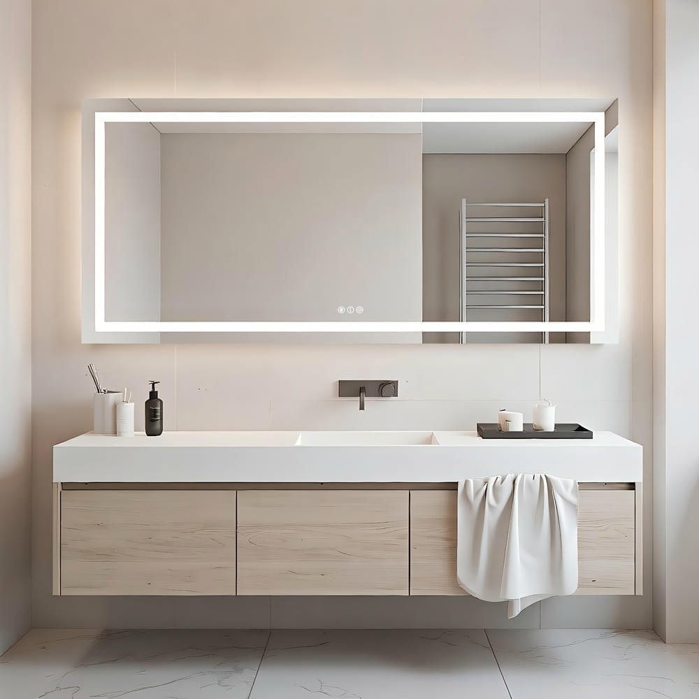 Resenkosee 72x36 Inch Wall-to-Wall Frameless Rectangle LED Bathroom Mirror for Large Spaces