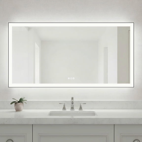 Resenkos 72x36 Inch Wall-to-Wall Rectangle LED Bathroom Mirror - Sleek Black Frame, Covers Large Spaces for Ultimate Convenience, Black