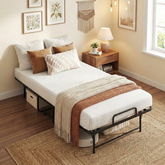 Resenkos 75 x 38 Inch Folding Bed with Mattress, Twin Size Rolling Guest Bed with Wheels for for guests, small apartments, or unexpected sleepers, Black and White