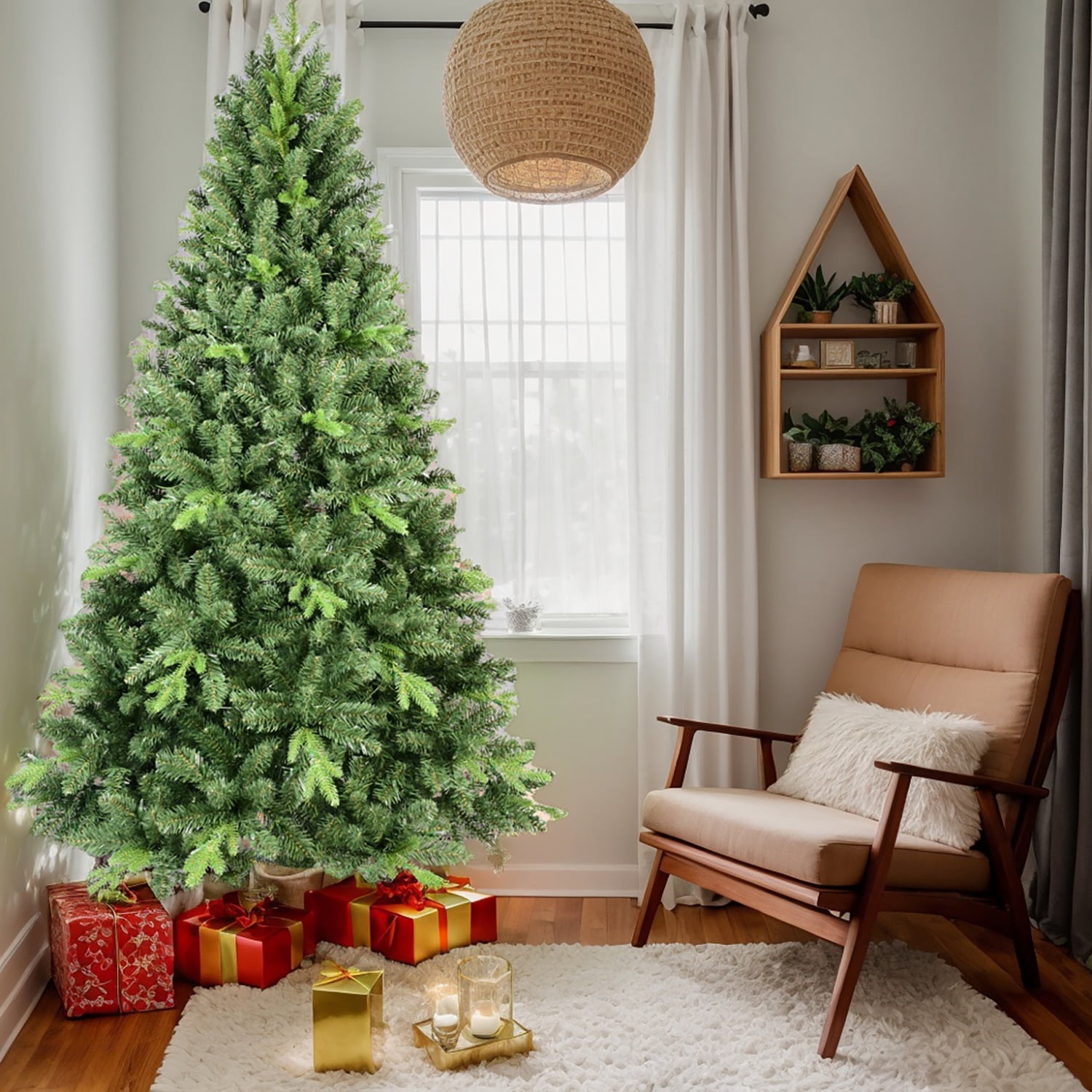 Resenkos 7ft Hinged Artificial Christmas Tree with Memory Wire Branches & Foldable Stand, Green