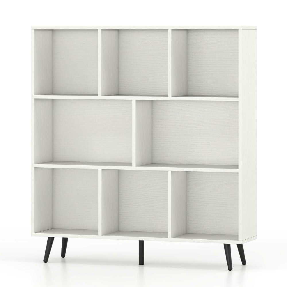Resenkos 8-Cube Bookcase with 5 Tapered Metal Legs for Modern Decor - White/Black