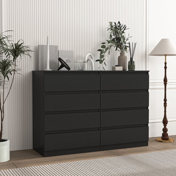 Resenkos 8 Drawer Wide Dressers for Bedroom, Modern Chest of Drawer Organizer, Black