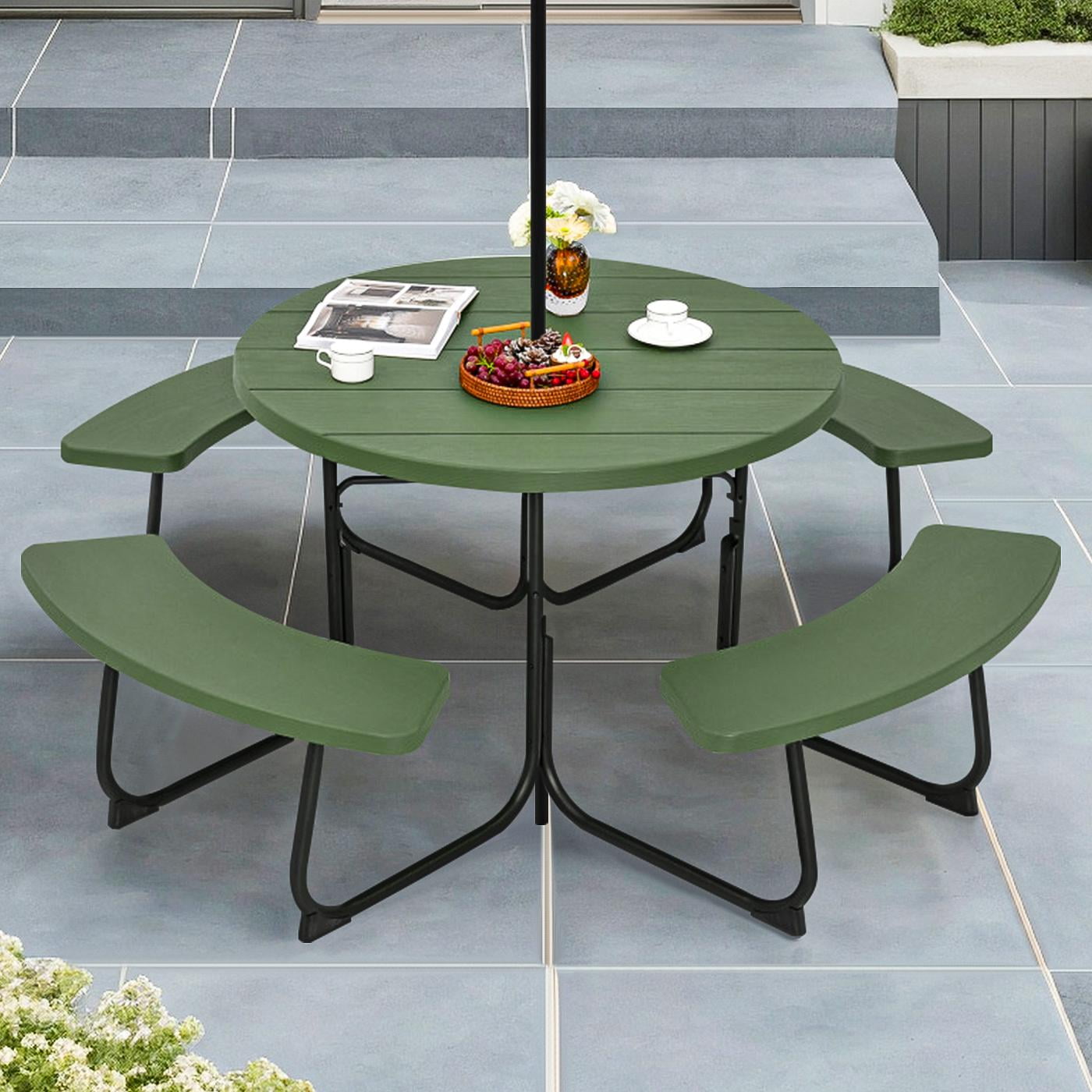Resenkos 8-Person Outdoor Picnic Table and Bench Set with Umbrella Hole-Black for Patio Back Deck, Balcany, Poolside Resenkos 8-Person Outdoor Picnic Table and Bench Set with Umbrella Hole-Black for Patio Back Deck, Balcany, Poolside