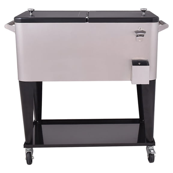 Resenkos 80 Quart Patio Rolling Stainless Steel Ice Beverage Cooler, Portable Freezer for Camping, Truck, RV, Travel, Boat and Home Use