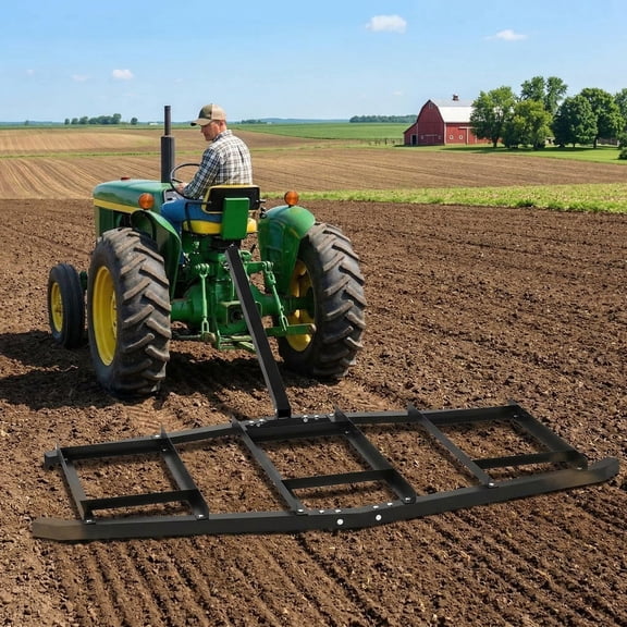 Resenkos 84 Inch Wide Tow Behind Landscape Leveling Rake, Heavy Duty Driveway Drag with Reinforced Bars for ATV UTV and Tractor Attachment, Black