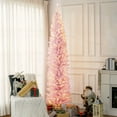 thumbnail image 1 of Resenkos 8ft Slim Artificial Pencil Christmas Tree with Realistic Branches & Warm White LED Lights, Pink, 1 of 7