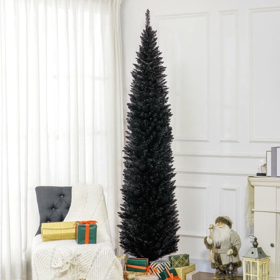 Resenkos 8ft Unlit Slim Artificial Pencil Christmas Tree with Realistic Branches, 618 Tips & Plastic Base, Black