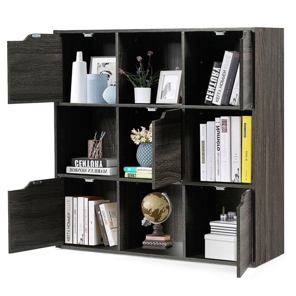 Resenkos 9-Cube Wooden Freestanding Bookcase - Ideal for Home & Office, Gray