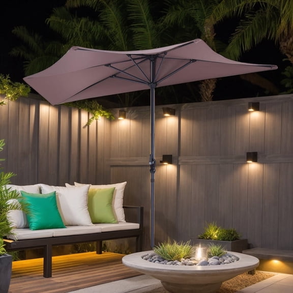 Resenkos 9' Half Round Patio Umbrella Sunshade without Weight Base, Outdoor Table Umbrella, Yard Umbrella, Outdoor Patio Umbrellas for Outdoor Patio Backyard Garden