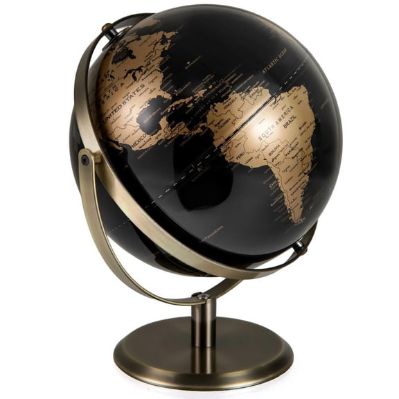 Resenkos 9" Metallic Black World Globe with Metal Stand - Gold