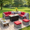 thumbnail image 1 of Resenkos 9 Pieces Patio Furniture Set with 42 Inches 60000 BTU Fire Pit-Red, Patio Seating Conversation Set, Modern Patio Sofa Sectional All Weather Proof for Patio Back Deck, 1 of 8