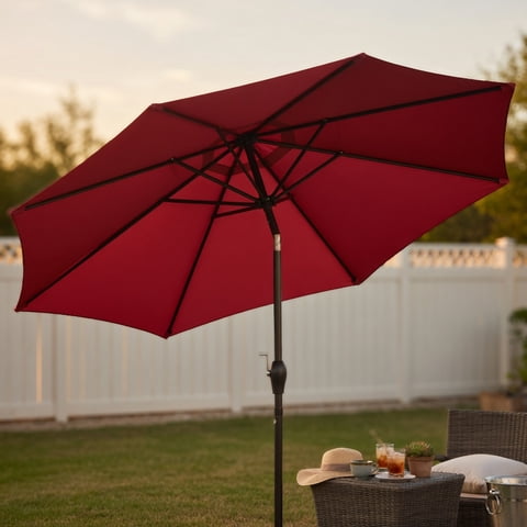 Resenkos 9 ft Outdoor Market Patio Table Umbrella Push Button Tilt Crank Lift-Burgundy, Patio Offset Umbrella with Easy Tilt Adjustment, Outdoor Hanging Umbrella, Sunshade Umbrella Canopy