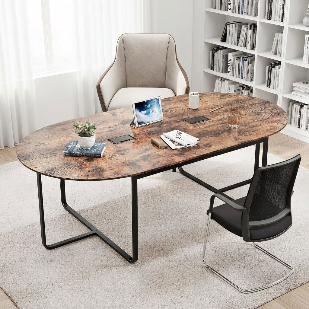 Resenkos 95 Inches Oval Executive Conference Table with Dual Cable ...