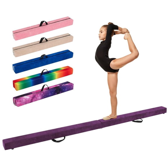 Resenkos 9ft Folding Gymnastics Balance Beam with Anti-Slip Base & Pine Frame - Purple