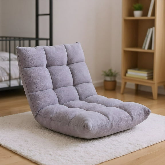 Resenkos Adjustable 14-position Cushioned Floor Chair-Gray, Comfortable Folding Cushion, Soft Padded, Ideal for Indoor Use, Bedroom, Living Room, or Anywhere Else